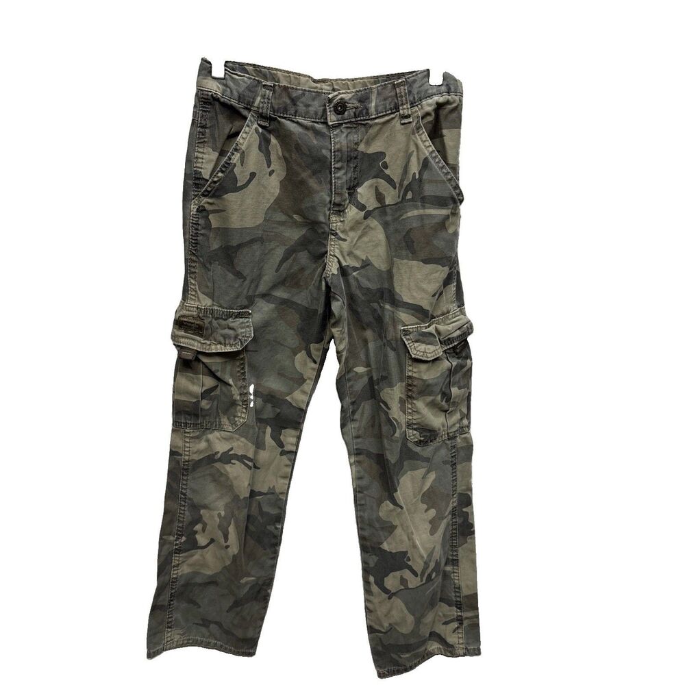 Wrangler Boys Camo Cargo Pants 12 Regular Green Pockets Zip Adjust Waist Cotton